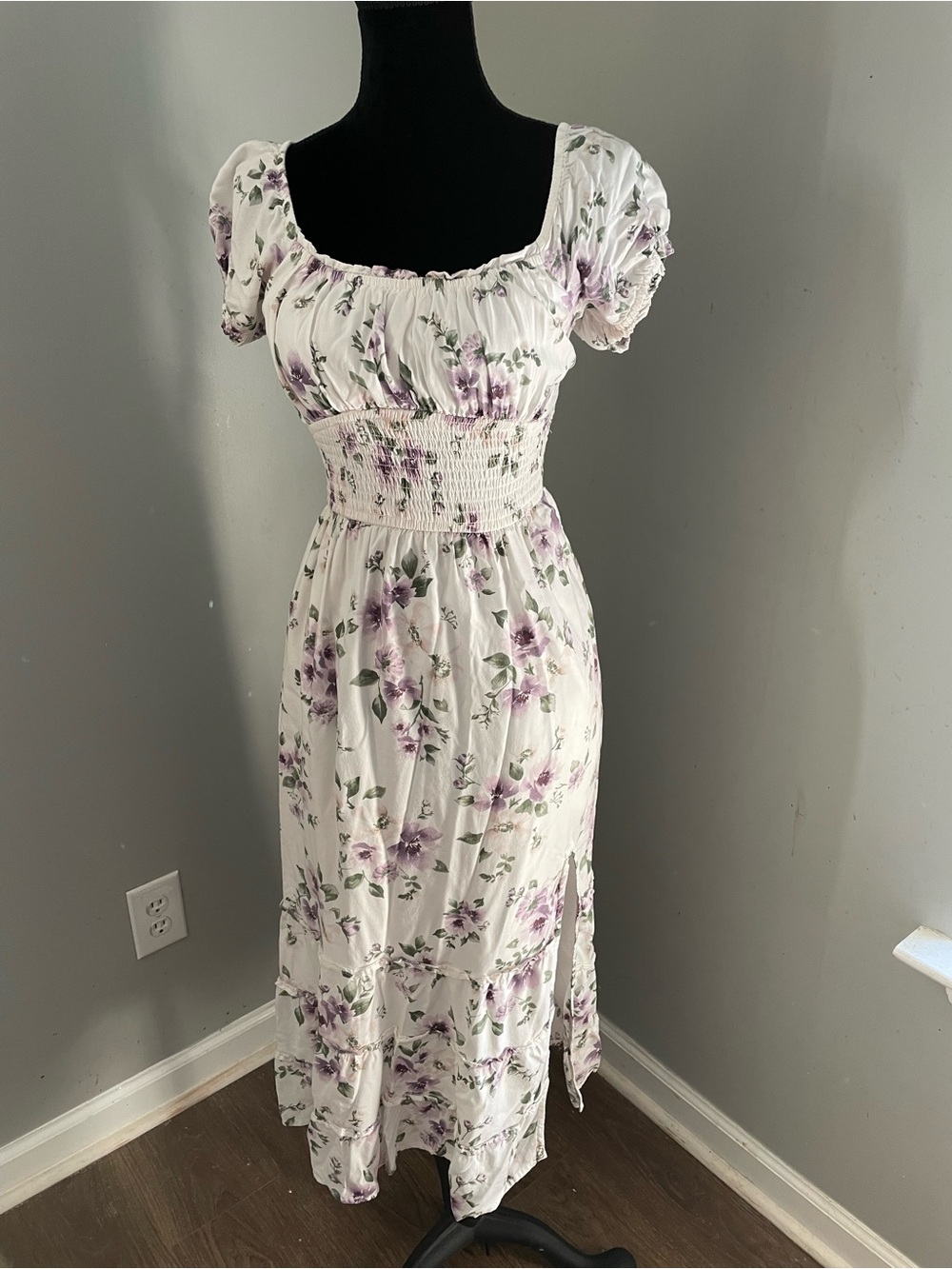 Hollister White Maxi Dress with Lavender Floral Print